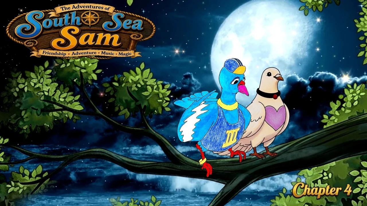Oliver and Suzy together on a branch beneath a full moon, from Chapter 4.