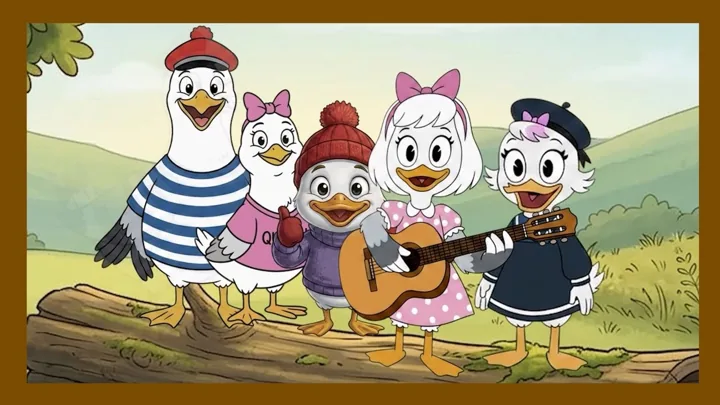 Illustrated bird friends singing together